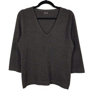 Three Dots 100% Cashmere Sweater V Neck 3/4 Sleeves Size XL